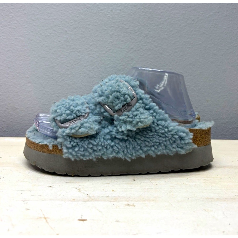 Papillio By Birkenstock Blue Shearling Slide Sandals Size 37